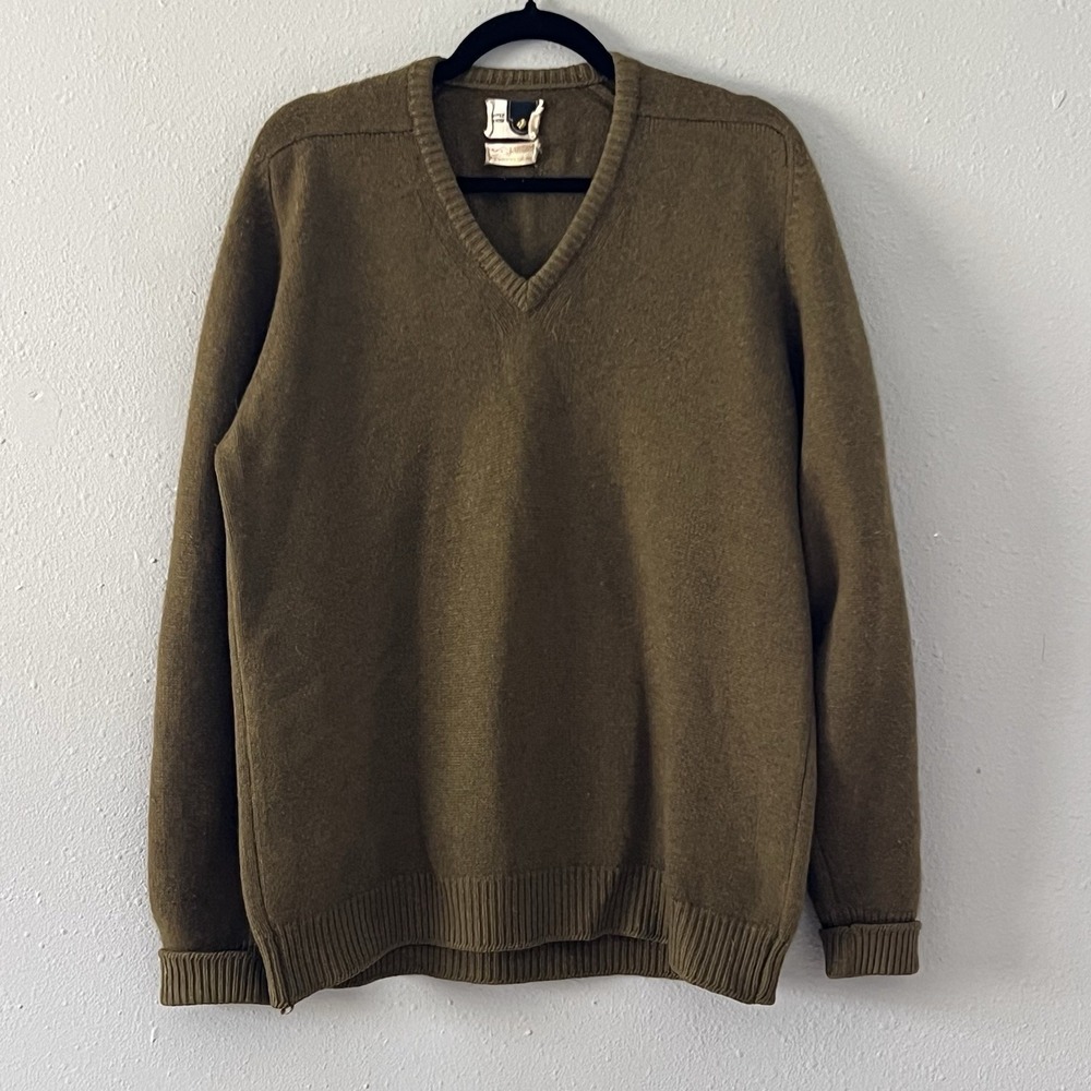 Vintage Jantzen Castle Rosse V-Neck Sweater 100% Cashmere Mens XL Green Olive